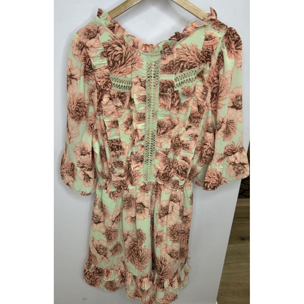 Happy Nature Dress M Multicolor Floral‎ Peasant Laced Ruffled Knee Length Summer